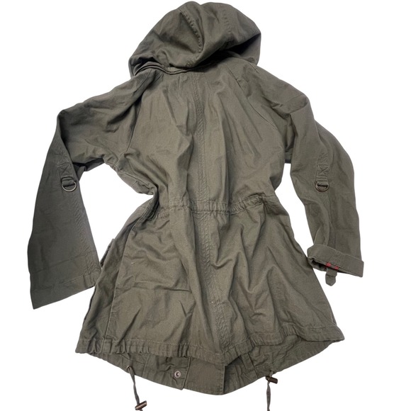 Olive‎ Green Hooded Utility Anorak Jacket Women's Size S/M Drawstring Waist - Picture 6 of 7
